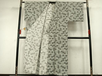 平和屋着物▽上質な小紋 単衣 麻の葉文様 正絹 逸品 AABD0144fy