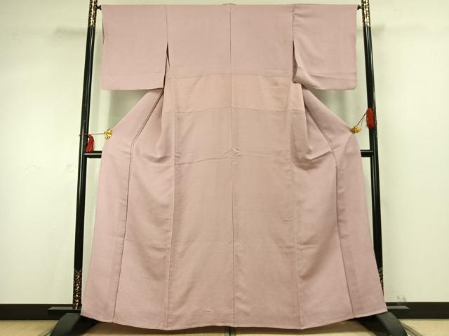 平和屋着物▽上質な色無地 単衣 横段地紋 灰桜色 正絹 逸品 AABD0145fy