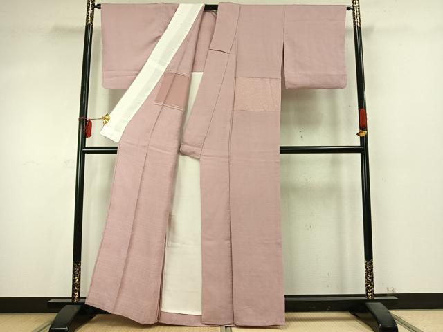 平和屋着物▽上質な色無地 単衣 横段地紋 灰桜色 正絹 逸品 AABD0145fy