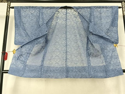 平和屋着物▽道行コート スリーシーズン 春夏秋 塵除け 草花文 正絹 逸品 AABD0148fy