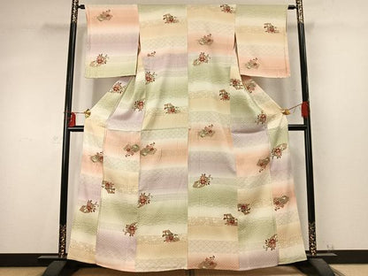 平和屋着物▽上質な小紋 単衣 扇面花文 金彩 正絹 逸品 未使用 AABD0151fy
