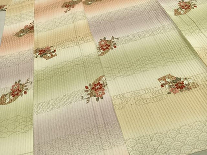 平和屋着物▽上質な小紋 単衣 扇面花文 金彩 正絹 逸品 未使用 AABD0151fy