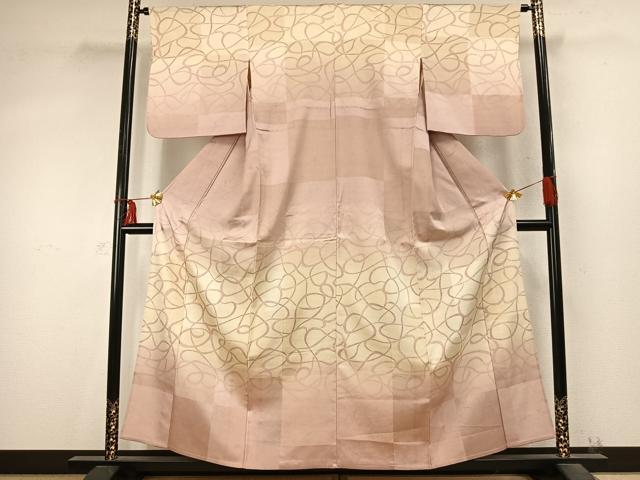 平和屋着物▽訪問着 単衣 幾何学文様 正絹 逸品 AABD0152fy