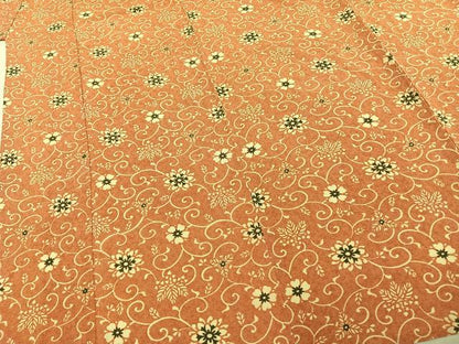 平和屋着物▽上質な小紋 単衣 型染め 花唐草文 鬼しぼ縮緬 正絹 逸品 未使用 AABD0155fy