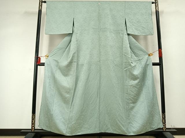 平和屋着物▽上質な色無地　単衣　花尽くし地紋　裏葉柳色　正絹　逸品　AABD0156fy