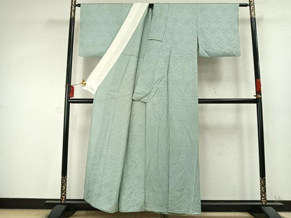 平和屋着物▽上質な色無地　単衣　花尽くし地紋　裏葉柳色　正絹　逸品　AABD0156fy