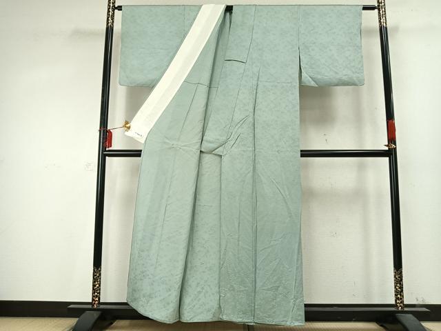 平和屋着物▽上質な色無地　単衣　花尽くし地紋　裏葉柳色　正絹　逸品　AABD0156fy