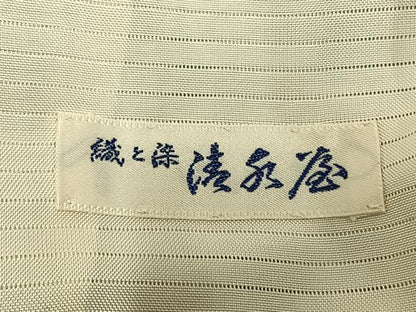 平和屋着物▽上質な色無地　単衣　花尽くし地紋　裏葉柳色　正絹　逸品　AABD0156fy
