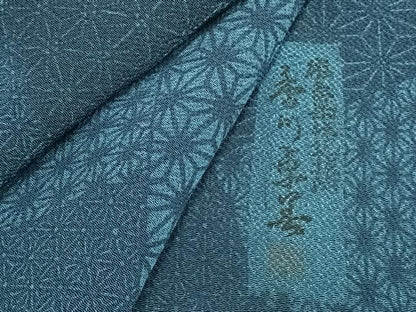 平和屋着物▽阿波藍染 阿波友禅 徳島県無形文化財保持者 香川卓美 小紋 単衣 切嵌麻の葉文様 鬼しぼ縮緬 正絹 逸品 AABD0157fy