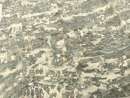 平和屋着物▽手染屋 吉兵衛 小紋 単衣 日本の名画 祭礼絵図名作集 風景人物文 浜ちりめん 鬼しぼ縮緬 反端付き 逸品 未使用 AABD0158fy