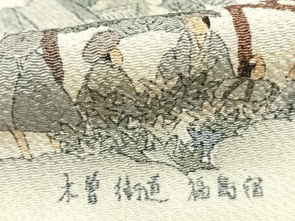 平和屋着物▽手染屋 吉兵衛 小紋 単衣 日本の名画 祭礼絵図名作集 風景人物文 浜ちりめん 鬼しぼ縮緬 反端付き 逸品 未使用 AABD0158fy