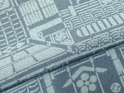 平和屋着物▽上質な小紋　単衣　作家物　藍　型染め　風景文　正絹　逸品　AABD0159fy