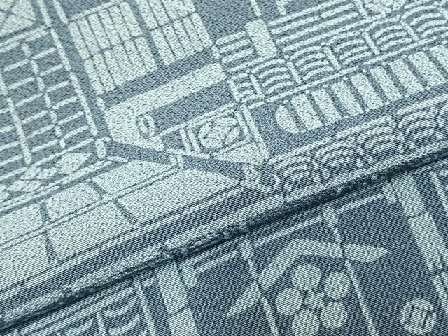 平和屋着物▽上質な小紋　単衣　作家物　藍　型染め　風景文　正絹　逸品　AABD0159fy