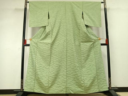 平和屋着物▽上質な小紋 単衣 紬地 手描き 芝文 正絹 逸品 AABD0161fy
