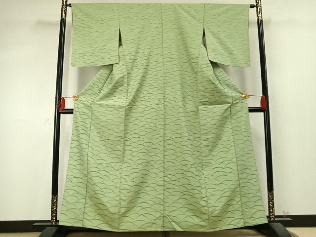 平和屋着物▽上質な小紋 単衣 紬地 手描き 芝文 正絹 逸品 AABD0161fy