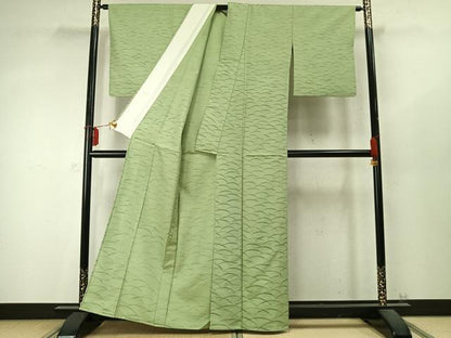 平和屋着物▽上質な小紋 単衣 紬地 手描き 芝文 正絹 逸品 AABD0161fy
