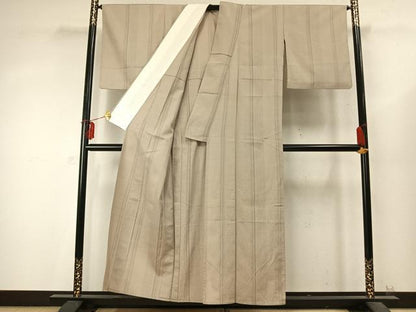 平和屋着物▽上質な紬 単衣 間道 正絹 逸品 AABD0162fy