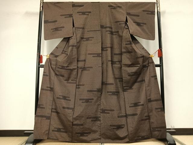 平和屋着物▽上質な紬 単衣 100亀甲 霞吉祥文 正絹 逸品 AABD0163fy