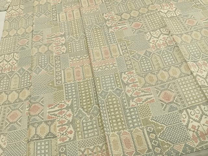 平和屋着物▽上質な紬 単衣 幾何学文様 正絹 逸品 AABD0166fy