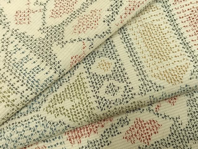 平和屋着物▽上質な紬 単衣 幾何学文様 正絹 逸品 AABD0166fy