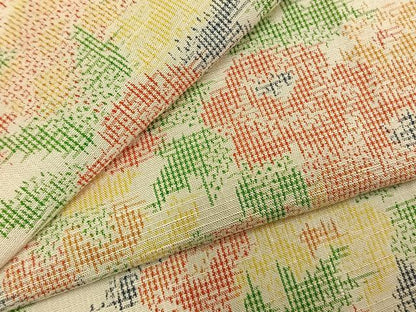 平和屋着物▽上質な紬 単衣 草花文 正絹 逸品 AABD0167fy