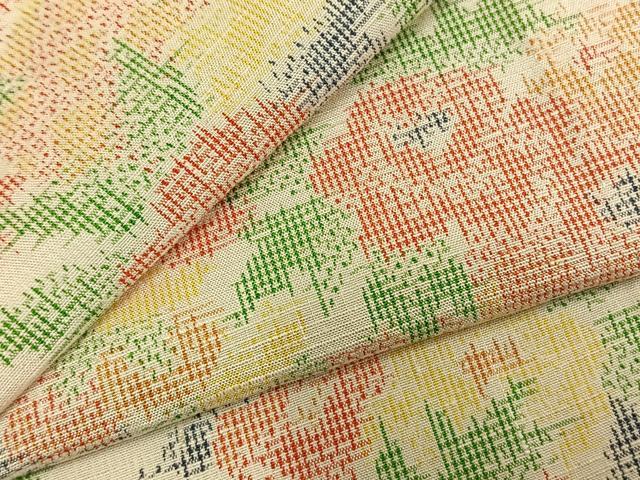 平和屋着物▽上質な紬 単衣 草花文 正絹 逸品 AABD0167fy