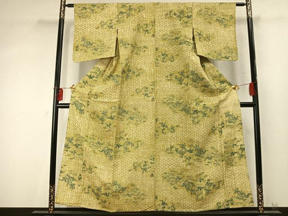 平和屋着物▽上質な小紋 単衣 型染め 花鳥文 正絹 逸品 AABD0168fy
