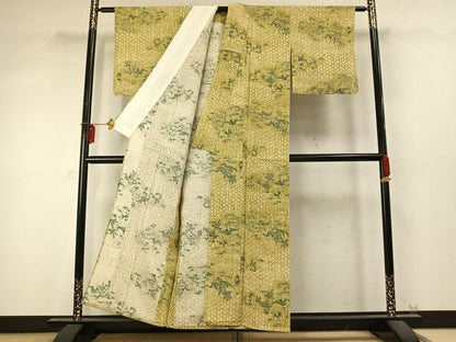 平和屋着物▽上質な小紋 単衣 型染め 花鳥文 正絹 逸品 AABD0168fy