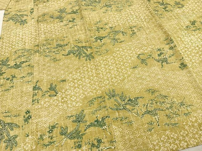 平和屋着物▽上質な小紋 単衣 型染め 花鳥文 正絹 逸品 AABD0168fy