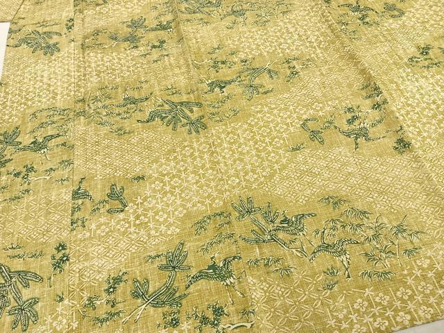 平和屋着物▽上質な小紋 単衣 型染め 花鳥文 正絹 逸品 AABD0168fy