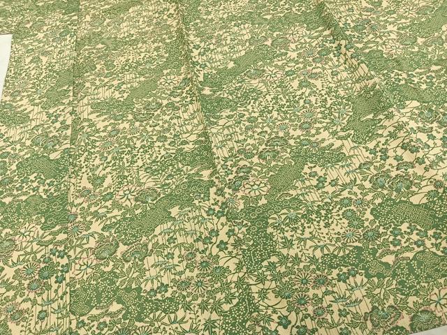 平和屋着物▽上質な小紋 単衣 型染め 草花文 鬼しぼ縮緬 正絹 逸品 AABD0170fy