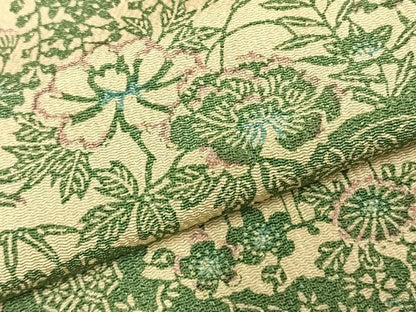 平和屋着物▽上質な小紋 単衣 型染め 草花文 鬼しぼ縮緬 正絹 逸品 AABD0170fy