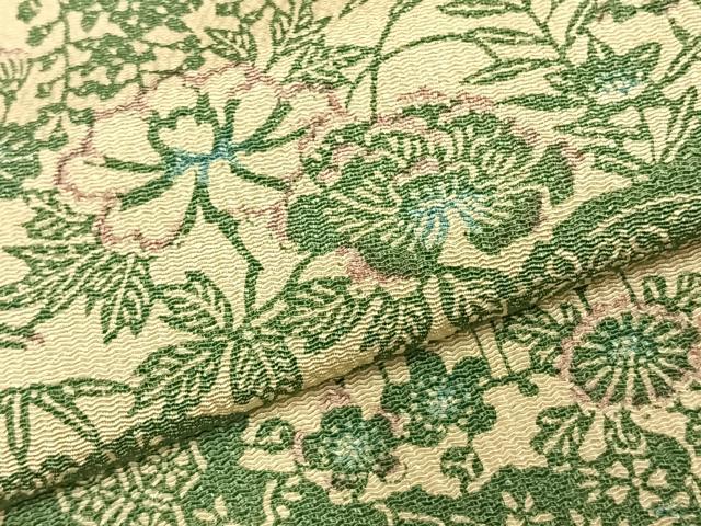 平和屋着物▽上質な小紋 単衣 型染め 草花文 鬼しぼ縮緬 正絹 逸品 AABD0170fy