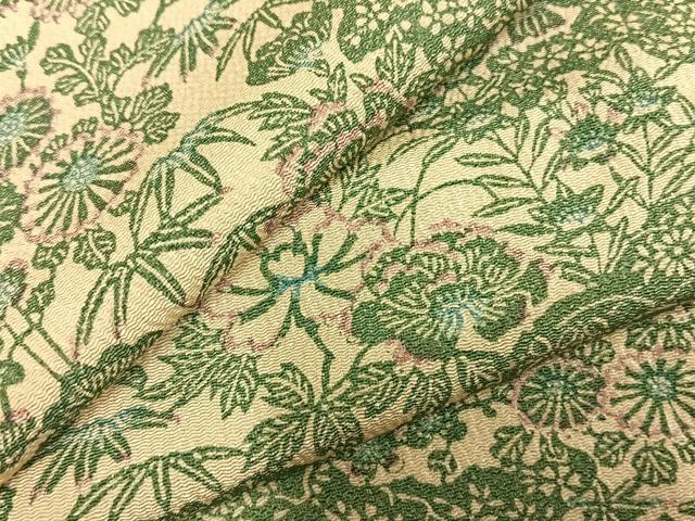 平和屋着物▽上質な小紋 単衣 型染め 草花文 鬼しぼ縮緬 正絹 逸品 AABD0170fy