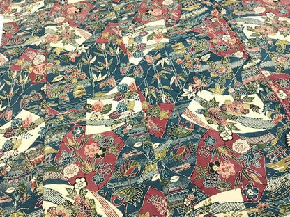 平和屋着物▽上質な小紋 単衣 型染め 切嵌風景花文 鬼しぼ縮緬 正絹 逸品 AABD0171fy