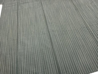 平和屋着物▽上質な紬　単衣　刺子　縞　黒地　正絹　逸品　AABD0172fy