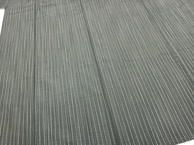 平和屋着物▽上質な紬　単衣　刺子　縞　黒地　正絹　逸品　AABD0172fy