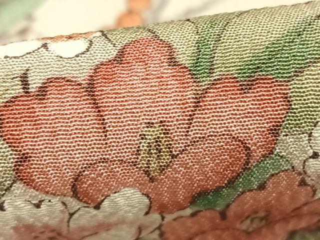 平和屋着物▽上質な小紋 単衣 風景花鳥文 鬼しぼ縮緬 正絹 逸品 AABD0178fy