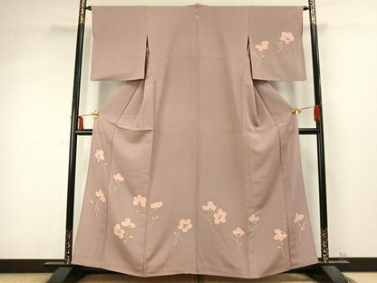 平和屋着物▽訪問着　単衣　草花文　正絹　逸品　AABD0180fy