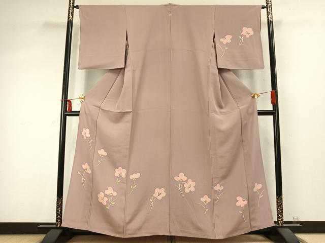 平和屋着物▽訪問着　単衣　草花文　正絹　逸品　AABD0180fy