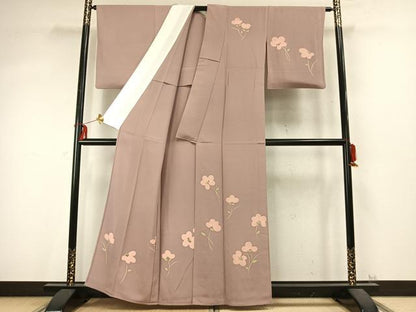 平和屋着物▽訪問着　単衣　草花文　正絹　逸品　AABD0180fy