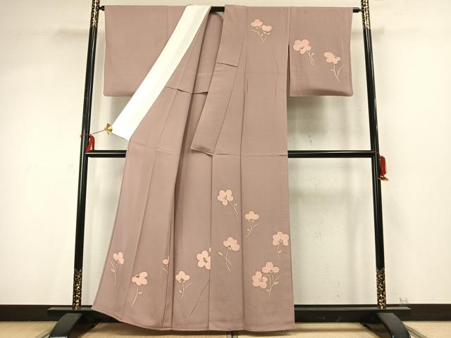 平和屋着物▽訪問着　単衣　草花文　正絹　逸品　AABD0180fy