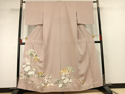 平和屋着物▽豪華色留袖 単衣 駒刺繍 扇面花文 金彩 正絹 逸品 AABD0181fy