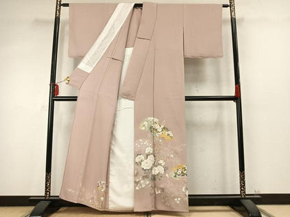 平和屋着物▽豪華色留袖 単衣 駒刺繍 扇面花文 金彩 正絹 逸品 AABD0181fy
