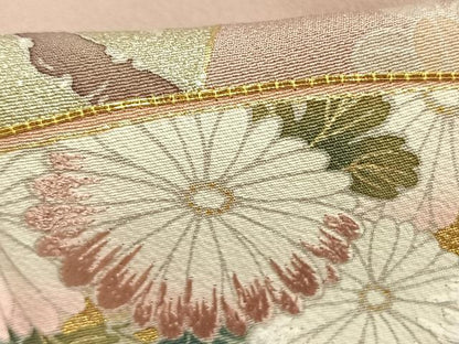 平和屋着物▽豪華色留袖 単衣 駒刺繍 扇面花文 金彩 正絹 逸品 AABD0181fy