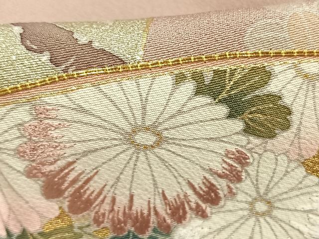 平和屋着物▽豪華色留袖 単衣 駒刺繍 扇面花文 金彩 正絹 逸品 AABD0181fy