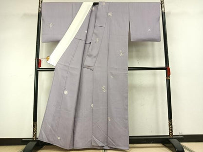 平和屋着物▽上質な紬 単衣 絞り 草花文 正絹 逸品 AABD0182fy