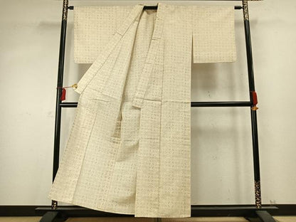平和屋着物▽上質な紬 単衣 幾何学文様 正絹 逸品 AABD0185fy
