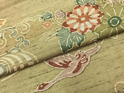 平和屋着物▽上質な小紋 単衣 紬地 型染め 花鳥文 正絹 逸品 AABD0186fy