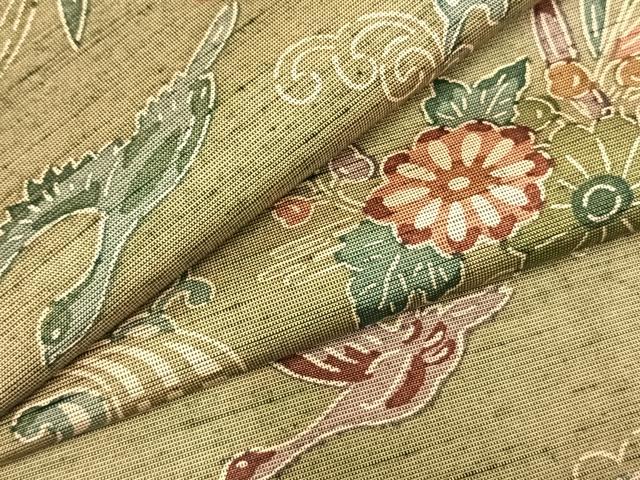 平和屋着物▽上質な小紋 単衣 紬地 型染め 花鳥文 正絹 逸品 AABD0186fy